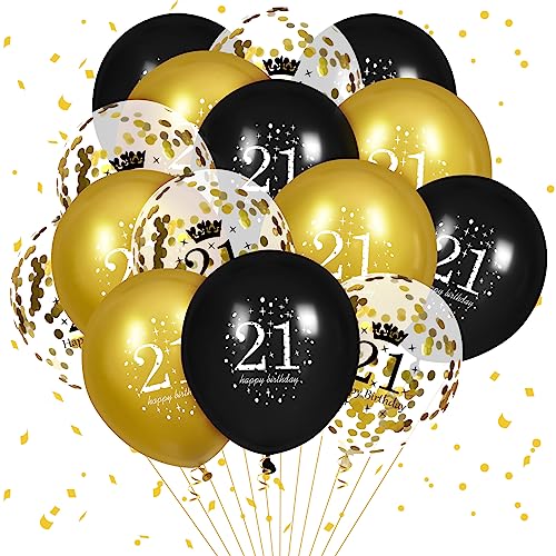 Image of 21st Birthday Balloons for Men, 15 Pcs Black Gold Happy 21st Birthday Balloons for Men Women 21 Years Old Party Decor Supplies