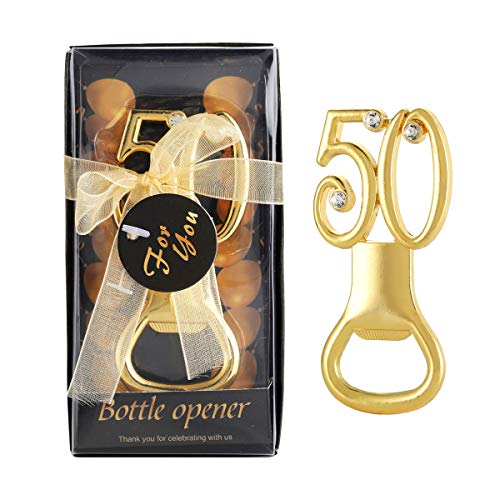 12 Pcs Black and Gold Birthday Party Favors 50th Bottle Opener,Gold 50 Wedding Party Favors Gift Keepsake Souvenir with Individual Gift Package for Party Favors Gift & Decoration (Black Number 50, 12)