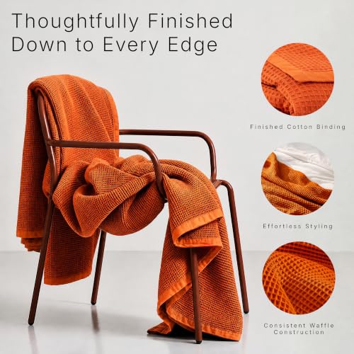 Image of GOTS Certified 55 inchX60 inch Throw 100% Organic Cotton Waffle Blanket-Terracotta | Premium Waffle Blankets & Throws for Bed, Throw Blanket for Couch, Modern & Cozy Blanket, All Season, Comfy and Soft Blankets