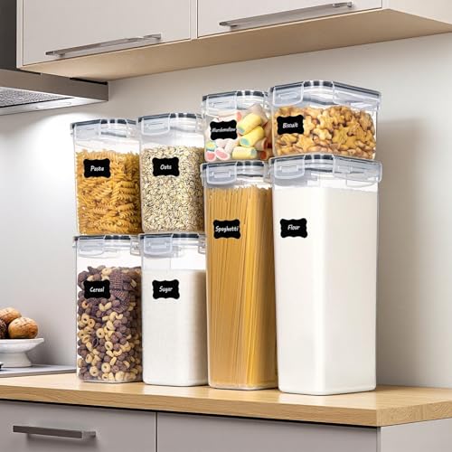 Vixplorn 保存容器 キャニスター 8個セット 大容量 積み重ね可能 プレミアム真空保存容器 透明 防湿密閉 漏れ防止 保存瓶 密封瓶 パスタ コーヒー豆 スナック 小麦粉 穀物 ナッツ入れ 約0.8L/1.4L/2L/2.8L