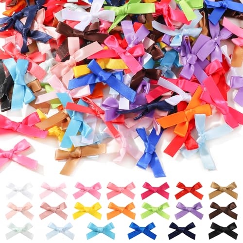 Jollybows 200 Pièces Noeuds, 4,5cm Mini noeud de Ruban Noir Noël, Noeud Noir Satin Adhesif Convient pour le bricolage, la décoration de Cartes de Vœux, la...