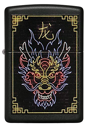 Image of Zippo Neon Dragon Design Black Matte Pocket Lighter