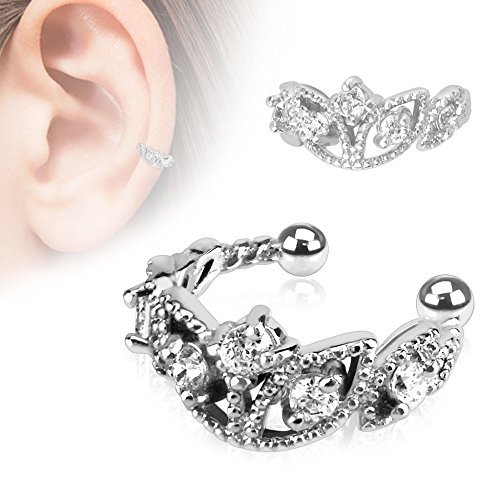 Polished Beads Trimmed CZ Non-Piercing Ear Cuff 316L Surgical Steel Fashion Earrings by Freedom Fashion