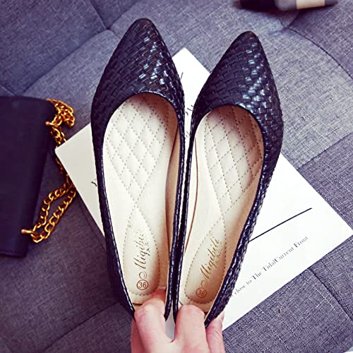 Unifizz Women Flat Heel PU Pointed Toe Woven Mules Pumps Shoes3