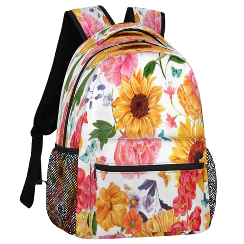 16 Inch Backpack Sunflower Peony Retro Waterproof Lightweight Travel Back Pack Adjustable Casual Rucksack For Men Women Daypack Fits Travel Outdoor Sport Work Hiking Gym Gifts2
