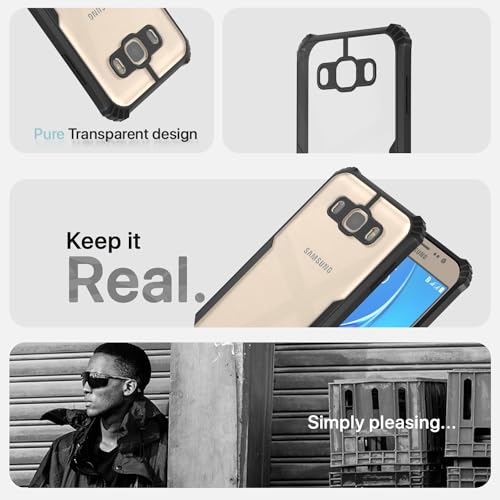 Image of Pikkme Samsung Galaxy J7 2016 Back Cover | Crystal Clear Transparent Back | Ultra Hyrbid | Full Camera Protection | Raised Edge | Bumper Back Case (Black)