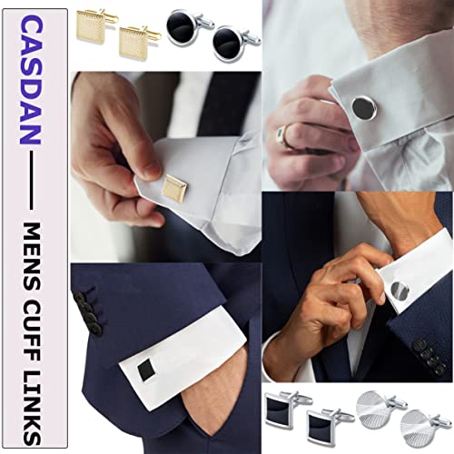 CASDAN 12 Pairs Cufflinks for Men Classic Tone Cuff Links Silver Black Striped Disc Square CZ Rectangle Cuff Links Shirt Suit Men’s Cufflinks For Wedding Groom Business Elegant Gift2