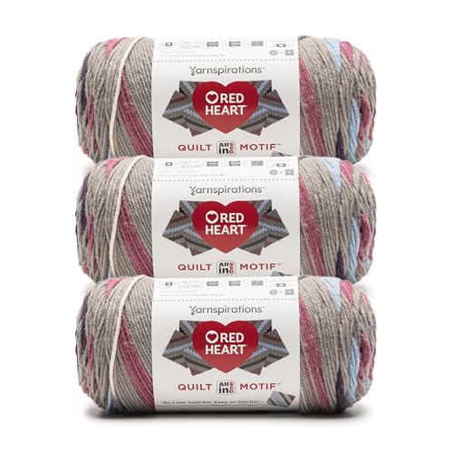 Image of Red Heart All in One Quilt Motif Yarn for Crocheting, Enduring, 3-Pack