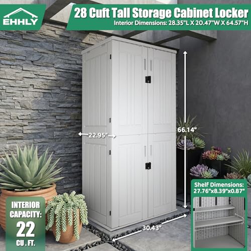 Image of EHHLY Heavy Duty Tall Storage Cabinet Outdoor Weatherproof, 28 Cuft Garage Storage Cabinet with 4 Adjustable Shelves, Lockable Kitchen Pantry Closer Organizer, 31Wx23Lx66H, Polar White