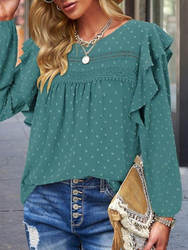 BETTE BOUTIK Womens Boho Fall Long Sleeve Shirts Crewneck Dressy Casual Blouses Trendy Flowy Tops
