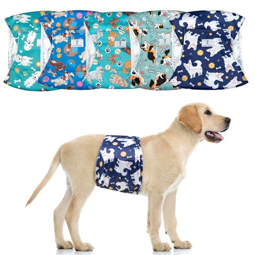 Image of 5Pack Dog Diapers Male,Leakproof Pet Soft Dog Belly Band Wraps,Reusable High Absorbency Male Dog Diaper,Wider Washable Belly Band for Doggy Incontinence and Puppy Training