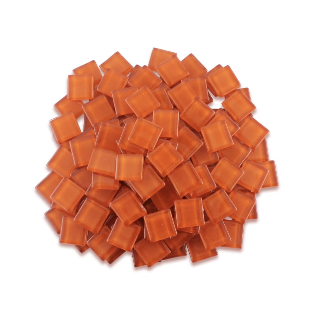 Sai Mosaic Art Glossy 15x15x3.5mm Crystal Glass 200 Gm Fire Orange OR-100-picture-0