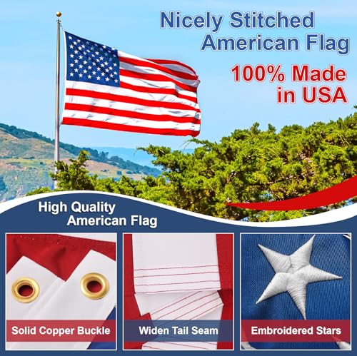 Bandera estadounidense resistente de 3 x 5 pies para exteriores, resistente, 100% fabricadas en Estados Unidos, banderas estadounidenses que no se decoloran para exteriores de 3 x 5, bandera - Vista 3