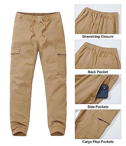 TACVASEN Men's Cotton Casual Cargo Pants Lightweight Stretch Work Hiking Outdoor Elastic Waist Pants with 5 Pockets3