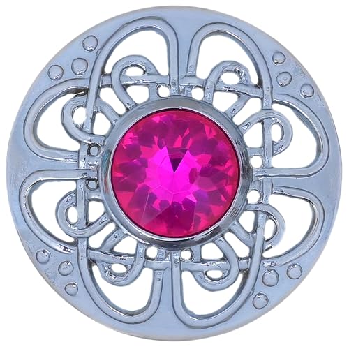 Image of Elegant Culloden Plaid Brooch - Scottish Kilt Fly Plaid Brooch Intricate Celtic Knot in Pewter with Gemstone 3-Inch Diameter - Ideal for Scottish Kilts & Formal Wear