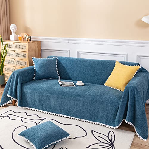 YCDZSW Chenille Colcha Multiusos para sofá, Funda de sofá, Manta Foulard Extra Grande,Funda Cubre Sofá Chaise Longue, Ideal como Toalla, Cubierta de Sofá (Azul,180x280cm)