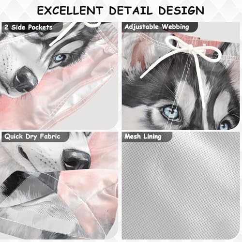DOMIKING Husky Puppy Pink Toddler Boys' Swim Trunks Mesh Lining Swim Shorts for Hiking Swimming Adjustable Waist 2T3