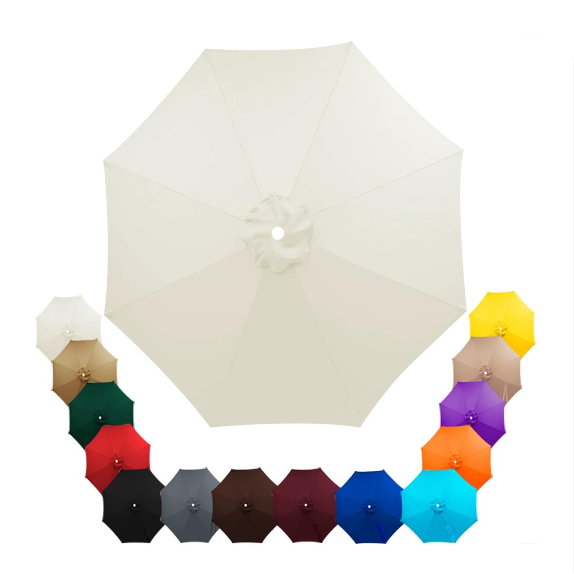 Parasol Replacement Canopy 2.5m, 2.7m, 3.5m, 6/8 Arms , Garden Umbrella Replacement Parasol Fabric, for Yard, Beach, Garden Umbrella, Canopy Only, Beige(White,3.0m/8-Ribs)