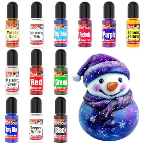 Alcohol Ink Set - Fidton 12 Encre à Dessiner Brillantes et Vives pour la Résine, Encre Alcool pour Objets d'Art, Peinture, Fabrication de Bijoux en Résine, Bricolage - 10 ml