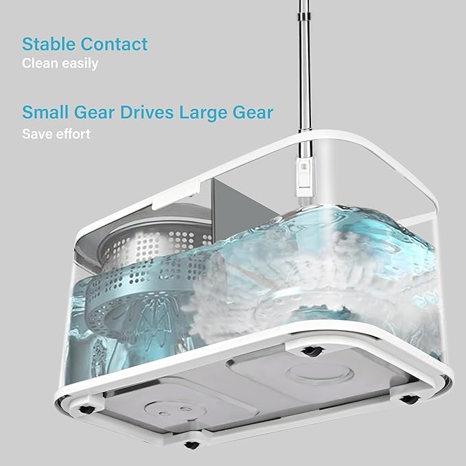 Image of Stainless Steel Spin Mop with Bucket Set for Floor Cleaning | Mop Bucket | Mop Set with 1 Microfiber Refill, Wheels, Dual Compartment Design, Microfiber Head - Grey and White