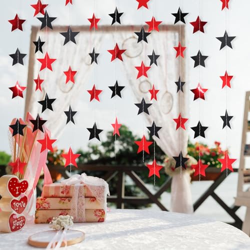 Image of Patelai Glitter Star Garland Banner 2026 Graduation Decor 130 Feet Star Hanging Banner Twinkle Backdrop for Party Birthday Classroom Wedding Supplies(Red,Black)