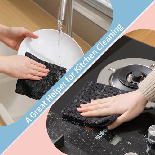 Image of Ferdilan 80 Pack Microfiber Cleaning Cloth Roll,Lint Free Rags Paper Towels & Tear Away Reusable Towels,Washable Shop Rags,Wash Cloths Dish Rags(12 inch x 12 inch) for Car Kitchen Window Garage-Black