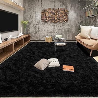 Tepook Area Rugs 8x10 for Living Room, Super Soft Fluffy Rugs for Bedroom, Modern Shaggy Rug Fuzzy Carpets for Kids, Plush Indoor Nursery Home Decor Rug with Non-Slip Bottom, Black