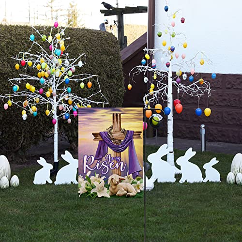 Artofy He Is Risen Lamb Lily Flower Easter Home Decorative Garden Flag, House Yard Religious Cross Faithful Sheep Outside Decor, Spring Farmhouse Outdoor Small Burlap Decoration Double Sided 12 X 18 #TOP5