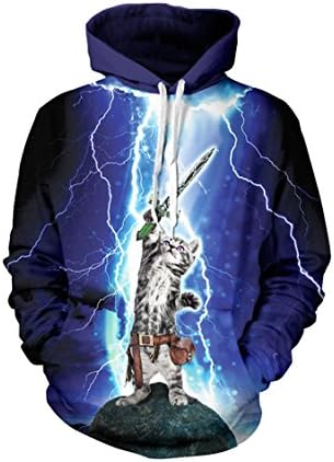 Unisex 3D Lightning Cat Print Hoodies Long Sleeve Sweatshirt Jacket M Apparel