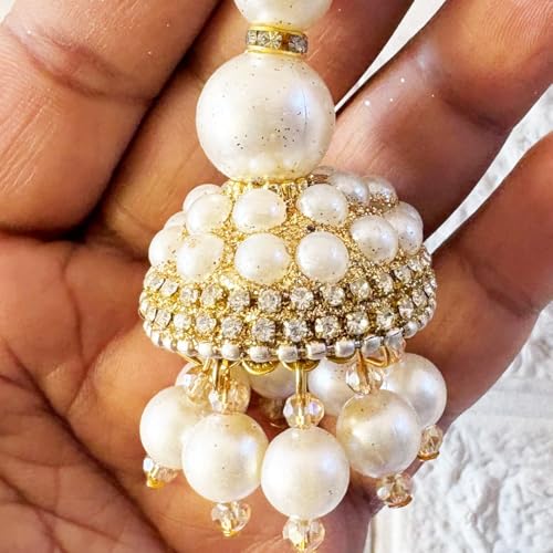 Image of Adikala Craft Store Handmade Ethnic Latkan Tassel Set of 2 for Saree Pallu, Blouse, Suits, Dupatta, Lehenga Decor | Ethnic Saree Pallu, Blouse, Suit, Dupatta & Lehenga Decoration (White Glitter D1)