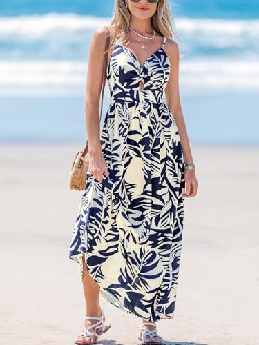 Image of CUPSHE Women's Maxi Dress Floral Print Twisted V Neck Sleeveless Long Dress Summer Casual Dress