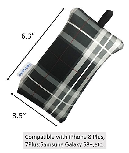 Image of Neoprene Neck Cell Phone Sleeve Bag Pouch w /Clip (Tartan Black Dark Gray)