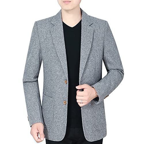 Dawwoti Blazer masculino Tweed Blazer paletó com botões de madeira slim fit grossos lã blazer para h