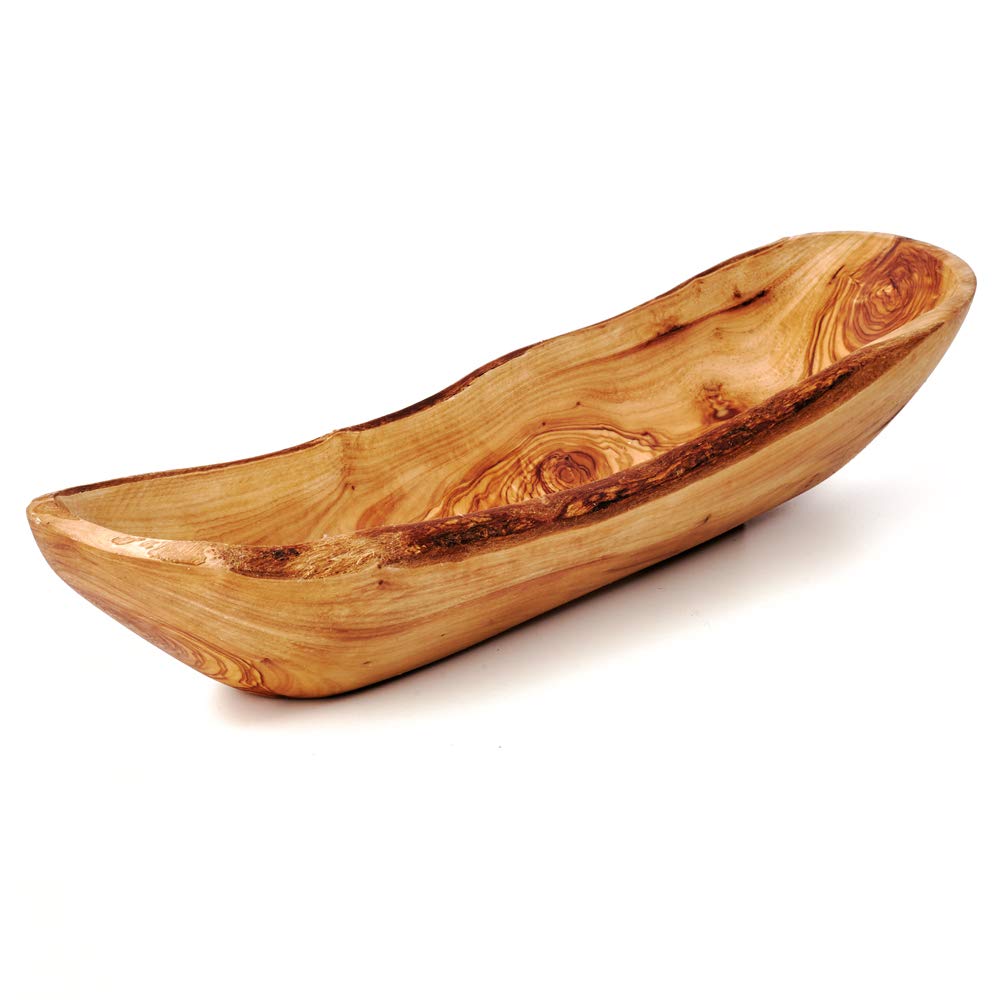 das Olivenholzbrett® Olijfhout fruitschaal broodschaal, vorm - langwerpig, ovaal - in natuurlijke snede met natuurlijk gevormde rand ca. 30cm