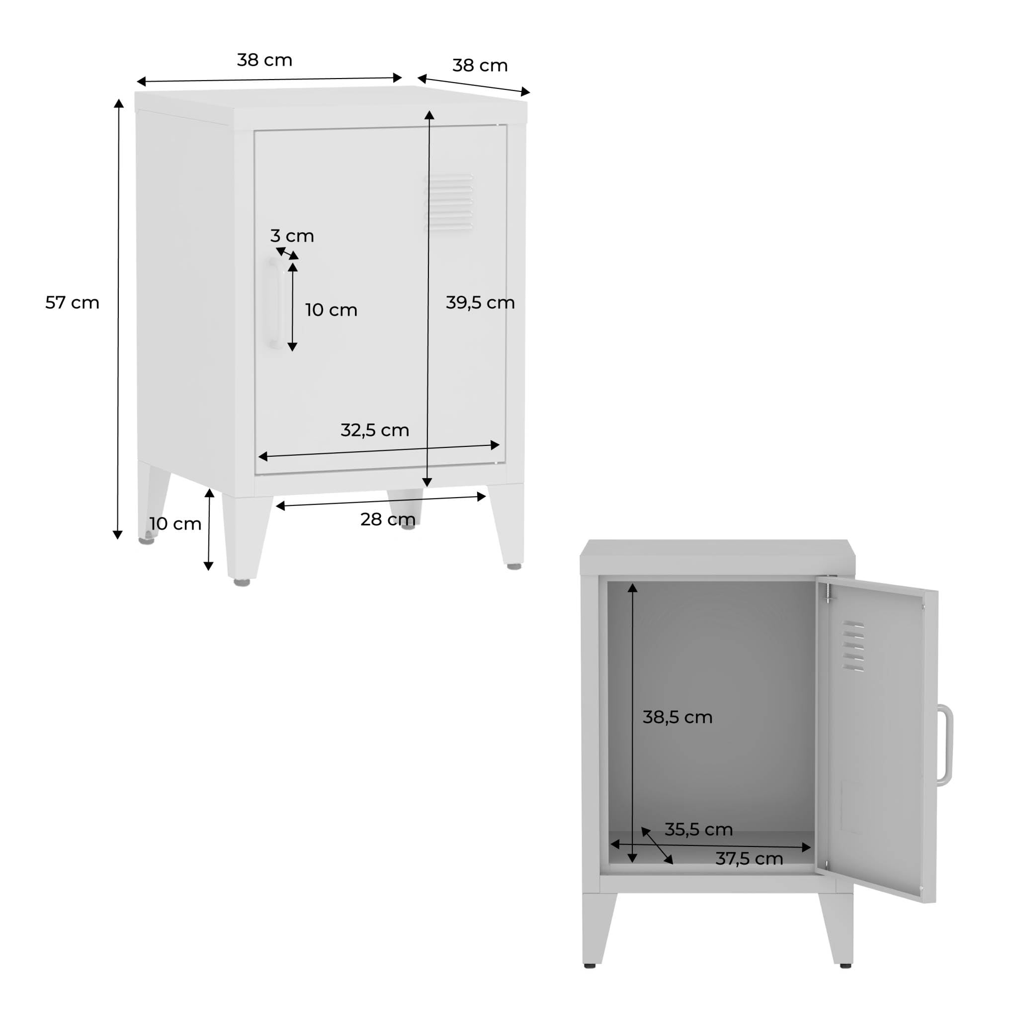 sweeek - Lot de 2 Tables de Chevet en Acier 1 Porte. Bleu pétrole. casier. L 38 x P 38 x H 55.7 cm