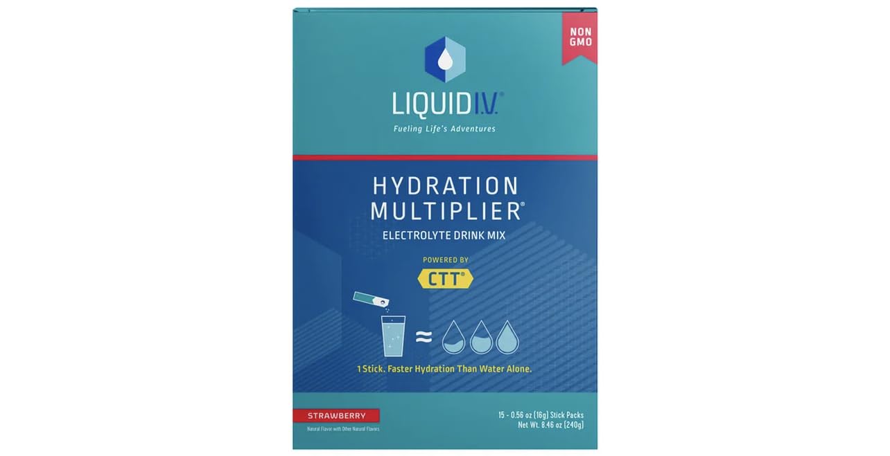 Liquid I.V. Hydration Multiplier - Strawberry - Hydration Powder Packets | Electrolyte Drink Mix | Easy Open Single-Serving Stick | Non-GMO | 15 Sticks