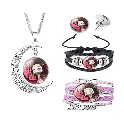 CIAWASEI 4pcs Anime Demon Leather Bracelet keychain For Fans Gift (Kamado Nezuko A)