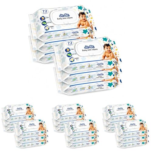 Image of Jr. Sr. Baby Wipes With Lid | 72 Wipes x Pack of 24, 432 Wipes | Safe & Moist Wet Wipes for Babies | Prevents Rashes & Redness with Goodness of Aloe Vera, Vitamin E & Chamomile Oil | No Paraben & No Alcohol