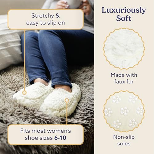 Image of warmies Microwaveable House Slippers for Women - Plush, Soft & Fuzzy Indoor Slippers with Backs & Non-Slip Memory Foam Soles - Cozy Warm Ladies Slipper