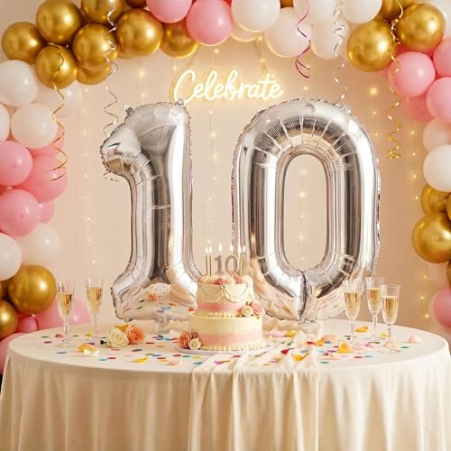 Image of YPSelected 32 Inch Large Foil Helium Number Balloon Birthday Wedding Party 0-9 (Silver, 9)