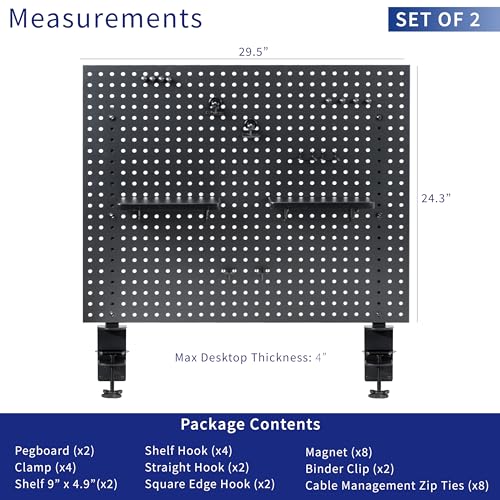 Image of VIVO Black Clamp-on 60 x 24 inch Desk Pegboard, PP-DK30B-2 | Steel Privacy Panel, Magnetic Peg Board, Office Accessory Organizer, Above or Under Desk Placement