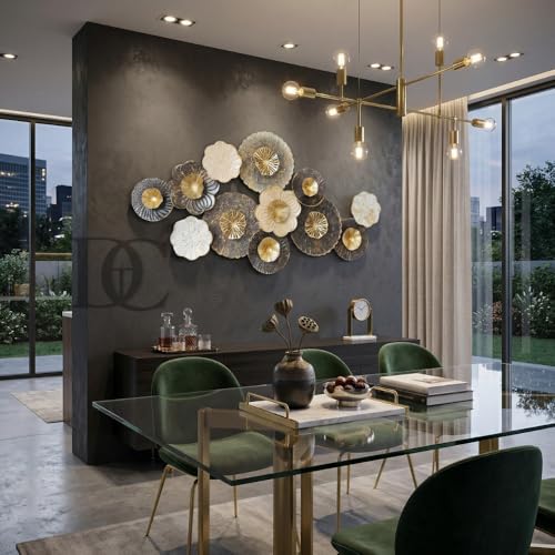 Image of THE DECOR COMPANY Large 3D Metal Wall Art for Living Room, Luxury Floral Wall Decor for Sofa Back Wall, Modern Gold Black Wall Hanging Showpiece for Hall, Drawing Room, Bedroom and Dining Area