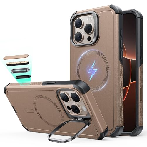 Image of ESR for iPhone 16 Pro Phone Case with Stand, 23ft Military-Grade Drop Protection with Camera Control, Shock-Absorbing Rugged Cover, Compatible with MagSafe Accessories, Cyber Series, Gold