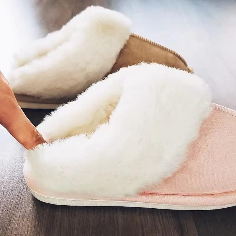 Tailansky Women's Slippers Comfortable, Artificial Fur Flat Bottom Shoes and Memory Foam Sole Leather, Non Slip and Breathable, Keep Warm in Winter Indoor and Outdoor
