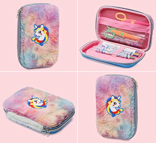 Image of Zest 4 Toyz Unicorn Fluffy Pencil Case|Cute Plush Pencil Pouch Large Capacity Hardtop EVA Pencil Case with Soft Fur Durable Zipper|School Pouch for Girls-Multicolor