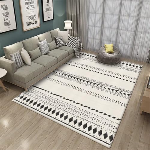 Tapis de salon lavable beige géométrique 90x120cm