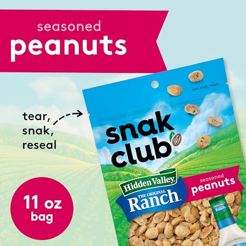 Snak Club Peanuts with Hidden Valley Ranch Seasoning, Roasted Nuts, Gluten-Free and Kosher Snack, 11 oz Resealable Bag - image 2