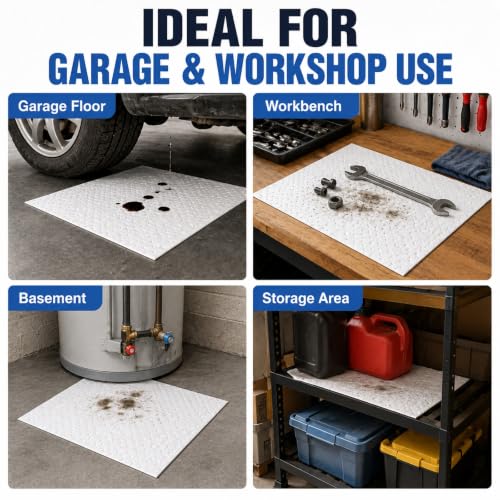 150 Pack Oil Absorbent Pads, Polypropylene oil Spill Mat 9.8 x 13 Inch Repels Water White Oil-Only Absorbing Protecting Sheets Garage Accessories for Automotive, Tools, Workshop & Storage Areas - Image 7