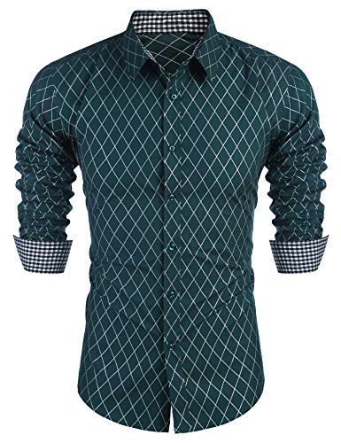 COOFANDY Hemd Herren Langarm Regular Fit Diamant Muster Business Hemd Party...
