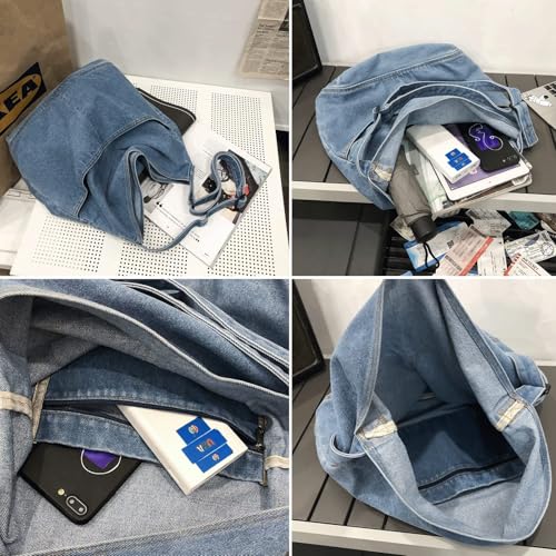 Bolso Tote Denim Unisex Casual y Retro miniatura 6
